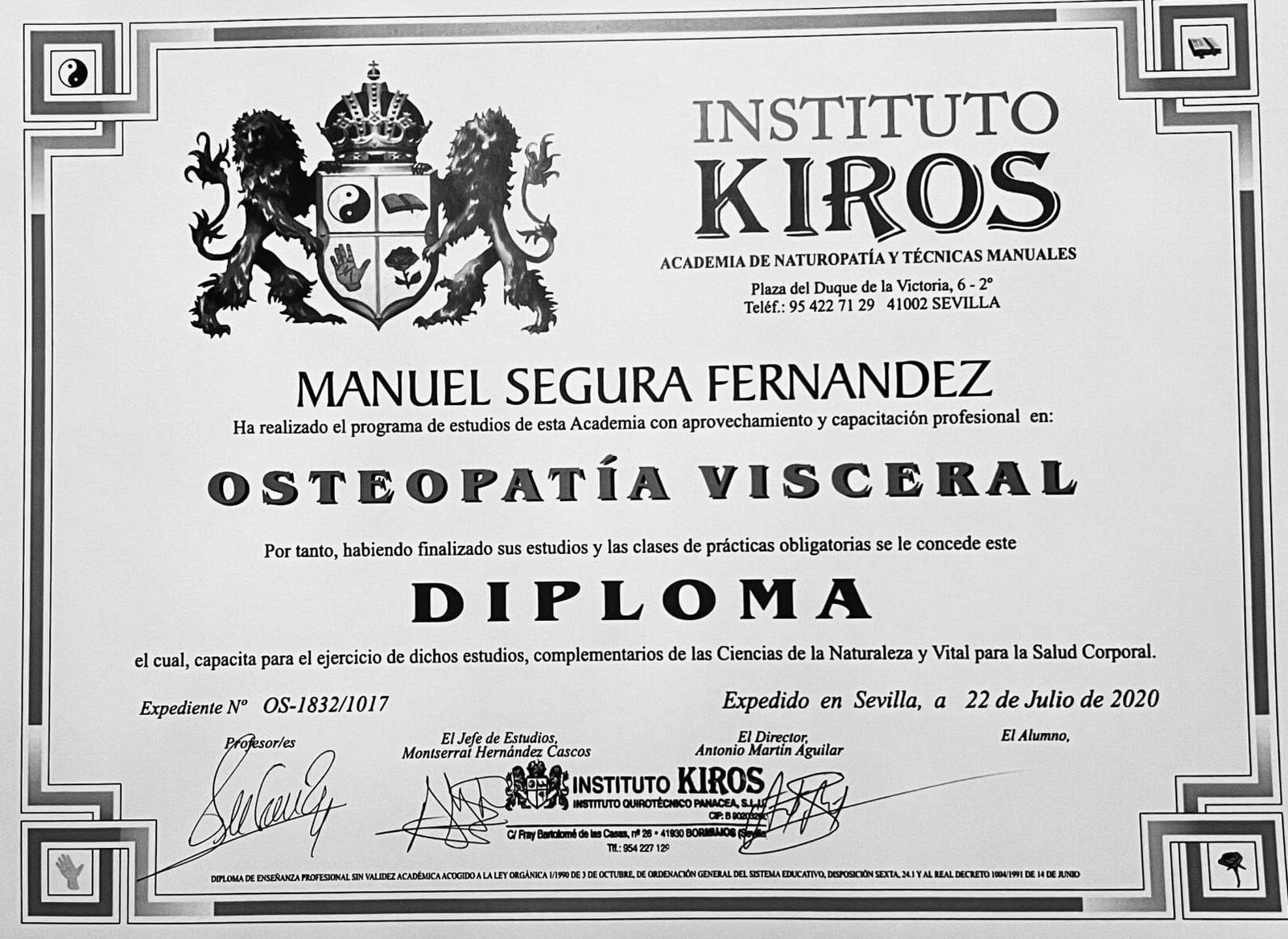 Título osteopatía, visceral, manuel segura Fernández