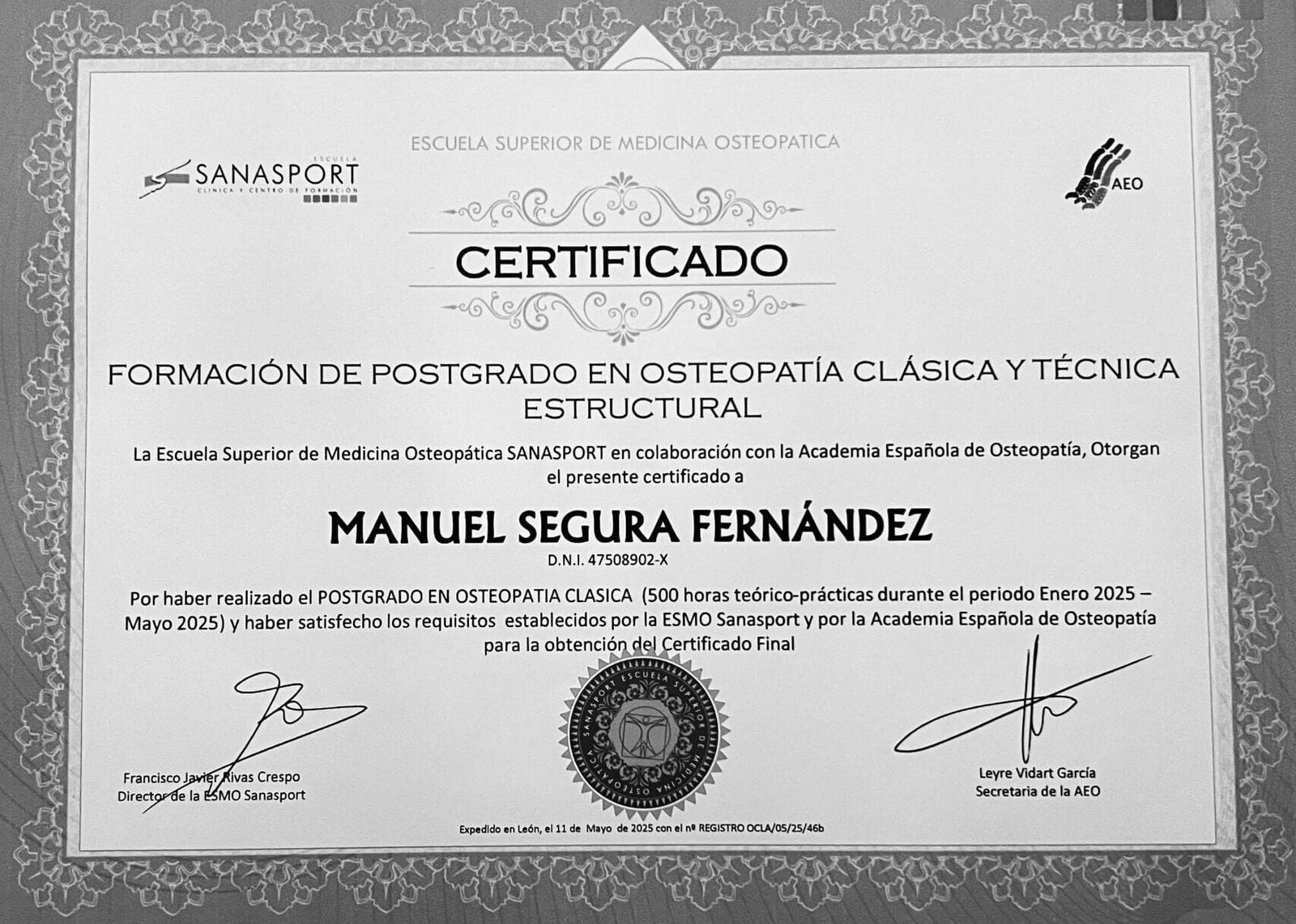 Título máster, osteopatía clásica