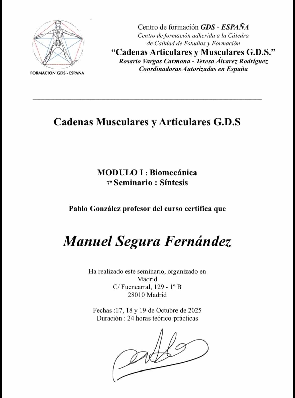 Título GDS cadenas musculares y articulares. Síntesis biomecanica. Manuel segura Fernández